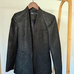 Zara Elegant Black Patterned Blazer